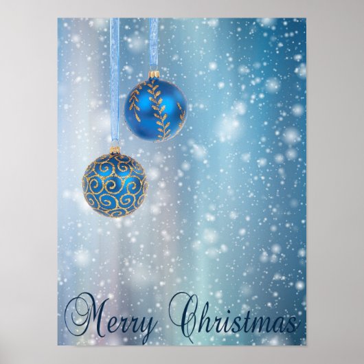 Snow Blue Bokeh Ornaments Kerstmis Poster (Voorkant)