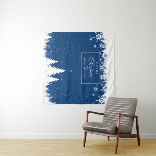 Snow Blue Christmas Backdrop Winter banner Wandkleed (In Situ (horizontaal))