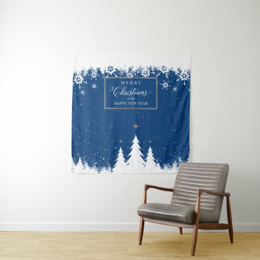 Snow Blue Christmas Backdrop Winter banner Wandkleed (In situ)