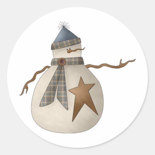 Snow Bobbins · Sneeuwman met ster Ronde Sticker (Voorkant)