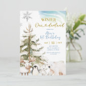 Snow Boy Winter Arctic Animal First Birthday Kaart (Staand voorkant)