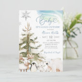 Snow Boy Winter Arctic Animals Baby Shower Kaart (Staand voorkant)