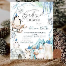 Snow Boy Winter Arctic Animals Baby Shower Kaart