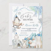 Snow Boy Winter Arctic Animals Baby Shower Kaart (Voorkant)