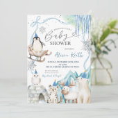 Snow Boy Winter Arctic Animals Baby Shower Kaart (Staand voorkant)