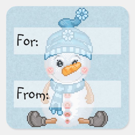 Snow Buddy Pixel Art Vierkante Sticker (Voorkant)