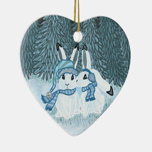 Snow Bunnies Keramisch Ornament (Rechts)