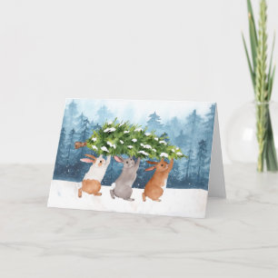 Snow Bunnies Waterverf Christmas Kaart