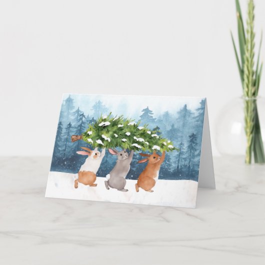 Snow Bunnies Waterverf Christmas Kaart (Voorkant)