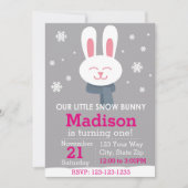 Snow Bunny Birthday Invitation (roze) Kaart (Voorkant)