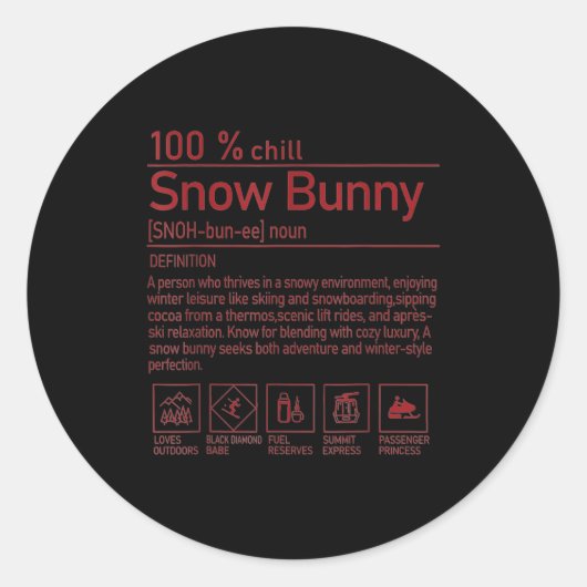 Snow Bunny Definition Funny Trendy Winter Skiing C Ronde Sticker (Voorkant)