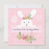 Snow Bunny Pink Gold Poinsettia Hoppy Feestdagenkaart (Voorkant)