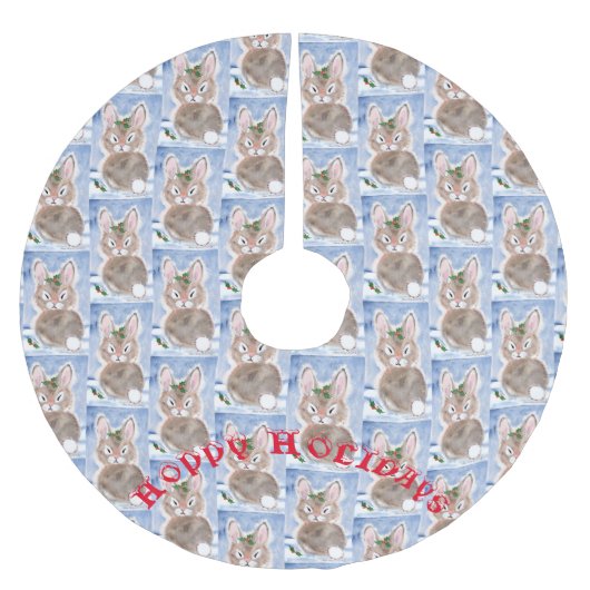 Snow Bunny Rabbit kerstboom Skirt Blue White Kerstboom Rok (Voorkant)