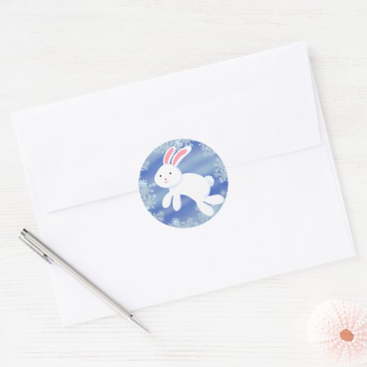 Snow Bunny Ronde Sticker (Envelop)