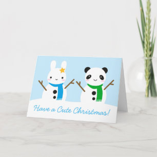 Snow Bunny & Snow Panda Cute Kerstmis Feestdagen Kaart