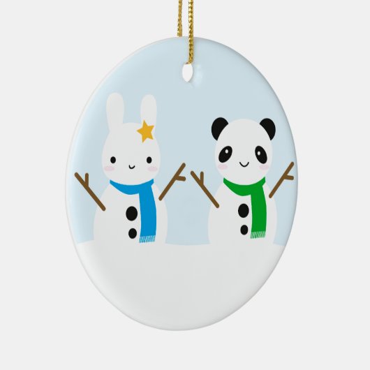 Snow Bunny & Snow Panda Keramisch Ornament (Rechts)