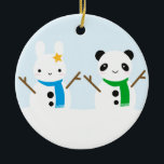 Snow Bunny & Snow Panda Keramisch Ornament<br><div class="desc">Bunny & Panda (mascots van het blog Super Cute Kawaii) als sneeuwpoppen voor de winter.</div>