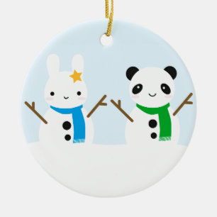 Snow Bunny & Snow Panda Keramisch Ornament