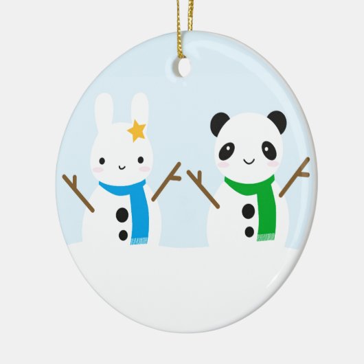 Snow Bunny & Snow Panda Keramisch Ornament (Links)