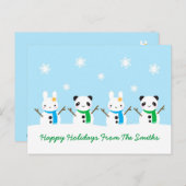 Snow Bunny & Snow Panda-Kerstmis Briefkaart (Voorkant / Achterkant)