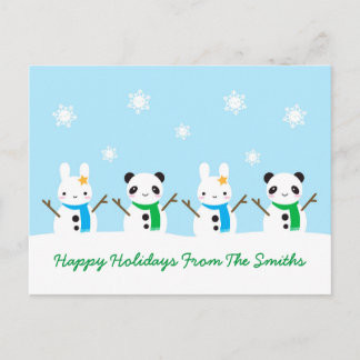 Snow Bunny & Snow Panda-Kerstmis Briefkaart