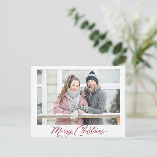 Snow Burgundy Calligraphy Merry Kerstbedekking Briefkaart (Staand voorkant)