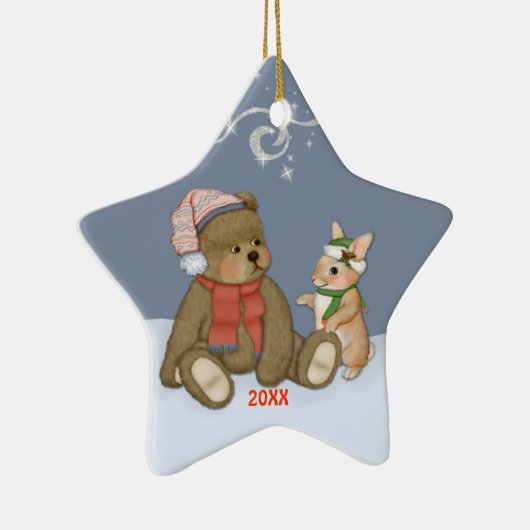 Snow Christmas Teddy Keramisch Ornament (Rechts)