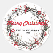 Snow Christmas Wreath Ronde Sticker (Voorkant)