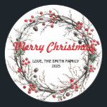 Snow Christmas Wreath Ronde Sticker<br><div class="desc">Stickers zijn een snelle en decoratieve oplossing voor degenen die extra charme willen toevoegen aan hun kerstcadeaus.</div>