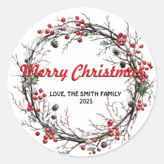 Snow Christmas Wreath Ronde Sticker