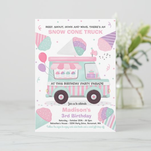 Snow Cone verjaardagsfeestje rijden door verjaarda Kaart (Staand voorkant)