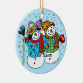 Snow Couple Snowman Keramisch Ornament (Rechts)