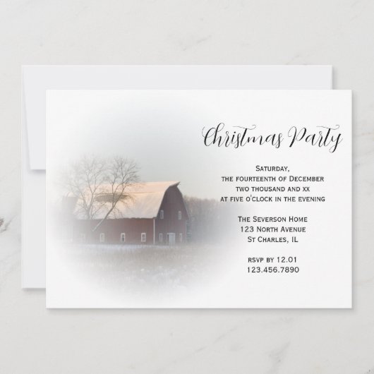 Snow Covered Barn Country Kerstparty Kaart (Voorkant)