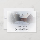 Snow Covered Barn Silo Winter Weddenschap Bedankkaart (Voorkant)