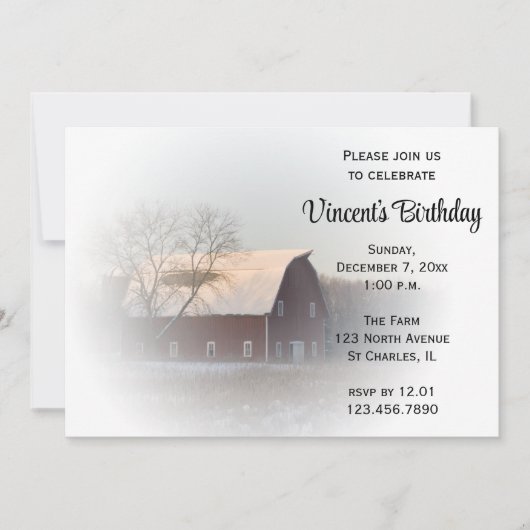 Snow Covered Barn Winter Birthday Party Kaart (Voorkant)