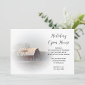 Snow Covered Country Barn Holiday Open House Kaart (Staand voorkant)