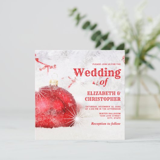 Snow Covered Kerstmis Baubles Wedding Kaart (Staand voorkant)