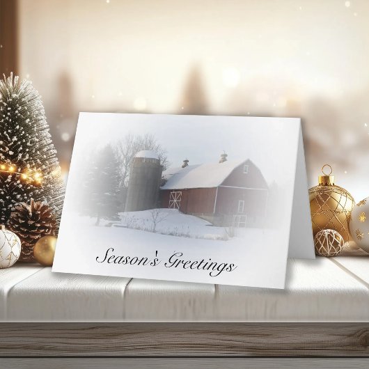 Snow Covered Red Barn Country Christmas Card Feestdagen Kaart