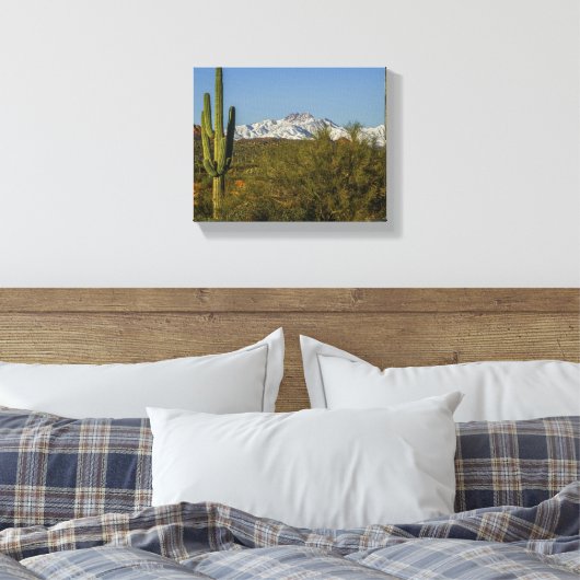 Snow Covertains Saguaro Cactus Arizona USA Canvas Afdruk (Insitu (Slaapkamer))