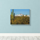 Snow Covertains Saguaro Cactus Arizona USA Canvas Afdruk (Insitu (Houten vloer))