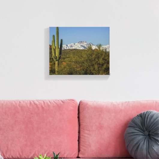 Snow Covertains Saguaro Cactus Arizona USA Canvas Afdruk (Insitu (Woonkamer))