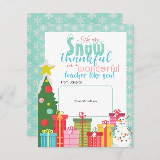 Snow Dankbare Leraren Dank U Cadeau Kaart Houder (Voorkant / Achterkant)