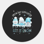 Snow Day Suprter Let It Snow Cute Blue Gnome Xmas  Ronde Sticker (Voorkant)
