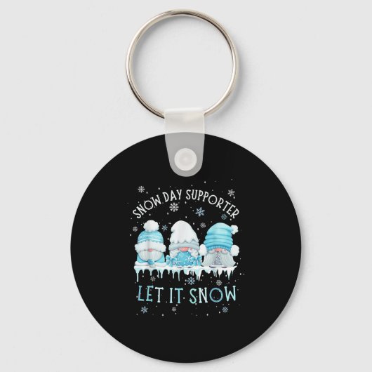 Snow Day Suprter Let It Snow Cute Blue Gnome Xmas Sleutelhanger (Voorkant)