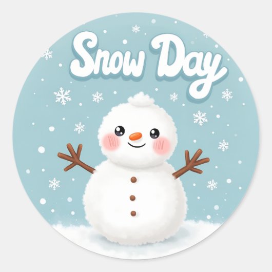 Snow Day Winter Snowman Classic Round Sticker (Voorkant)