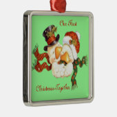 Snow Duck Couple's eerste kerstversiering Metalen Ornament (Rechts)
