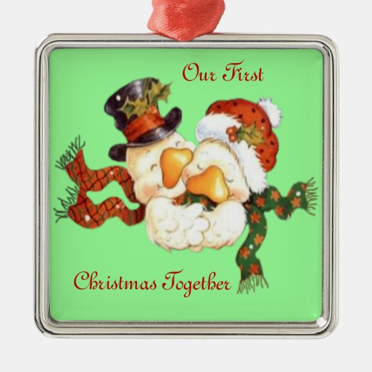 Snow Duck Couple's eerste kerstversiering Metalen Ornament (Voorkant)
