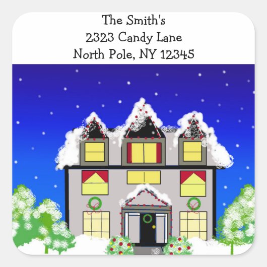 Snow Dusted Cozy Home Vierkante Sticker (Voorkant)