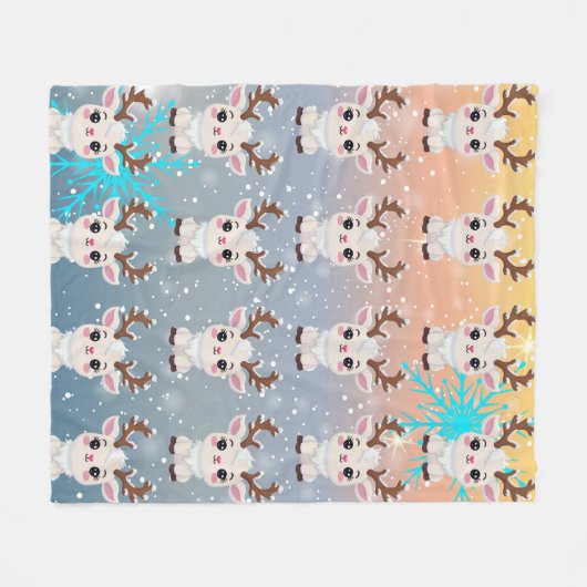 Snow Elk Schattige Kawaii Pattern Fleece Deken (Voorkant (Horizontaal))