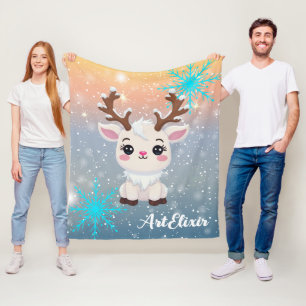 Snow Elk Schattige Kawaii Print Fleece Deken